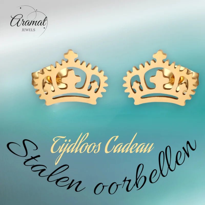 Gouden Stalen Kroontje Oorbellen | Cadeau Idee -