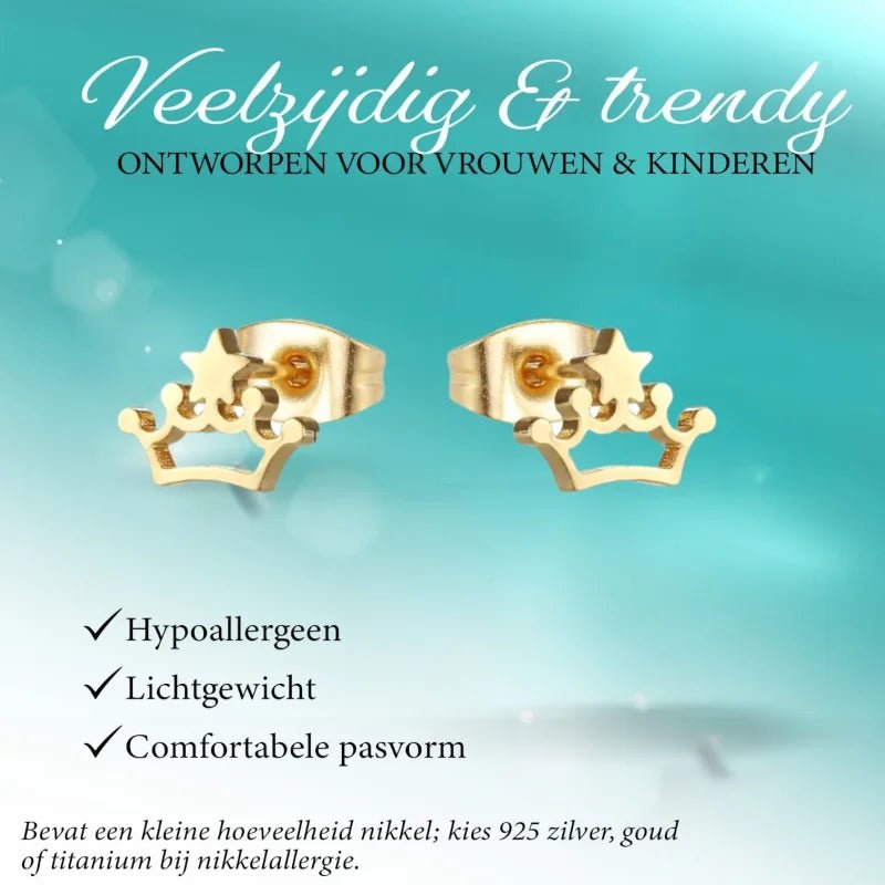 Stalen Kroontjes Oorbellen | Goudkleurig RVS -
