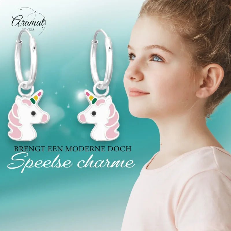 Zilveren Oorringetjes met Eenhoorn Bedel - Schattig Cadeau -