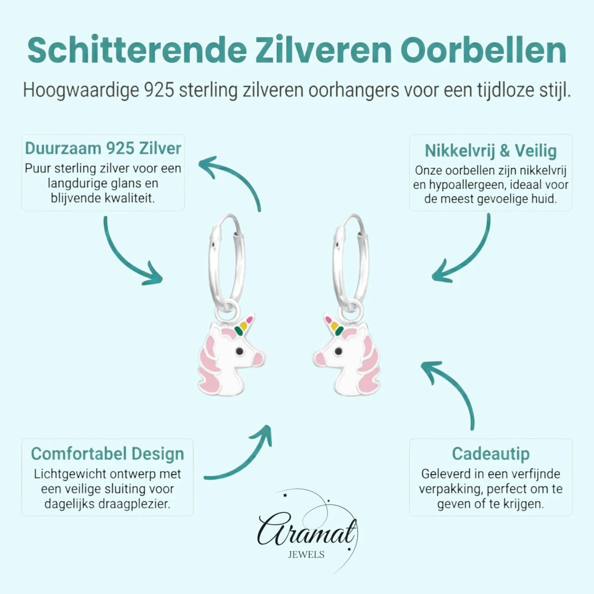 Zilveren Oorringetjes met Eenhoorn Bedel - Schattig Cadeau -