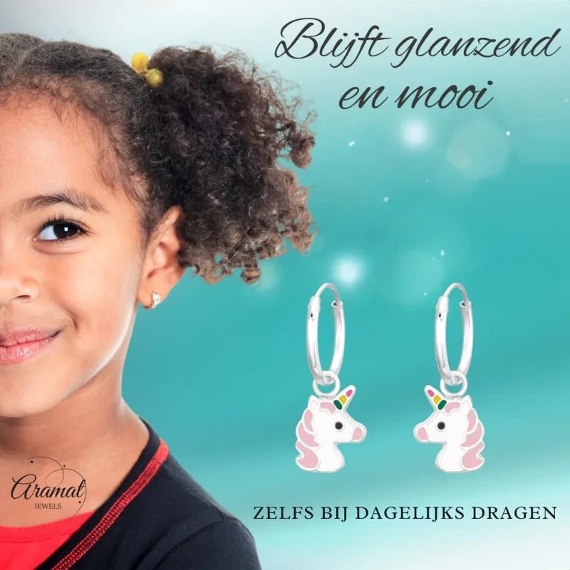 Zilveren Oorringetjes met Eenhoorn Bedel - Schattig Cadeau -