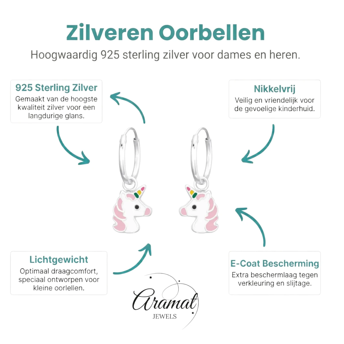 Zilveren Oorringetjes met Eenhoorn Bedel - Schattig Cadeau -