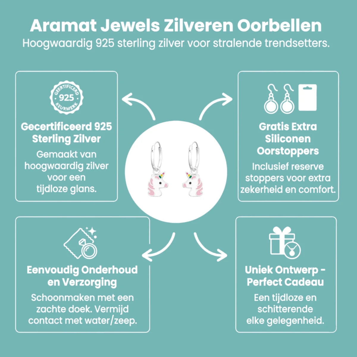 Zilveren Oorringetjes met Eenhoorn Bedel - Schattig Cadeau -