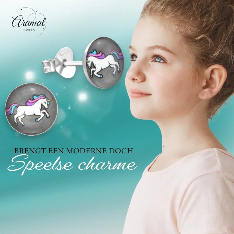 Unicorn Zilveren Oorbellen - Acryl Meisjes Cadeau - Unisex