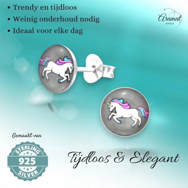 Unicorn Zilveren Oorbellen - Acryl Meisjes Cadeau - Unisex