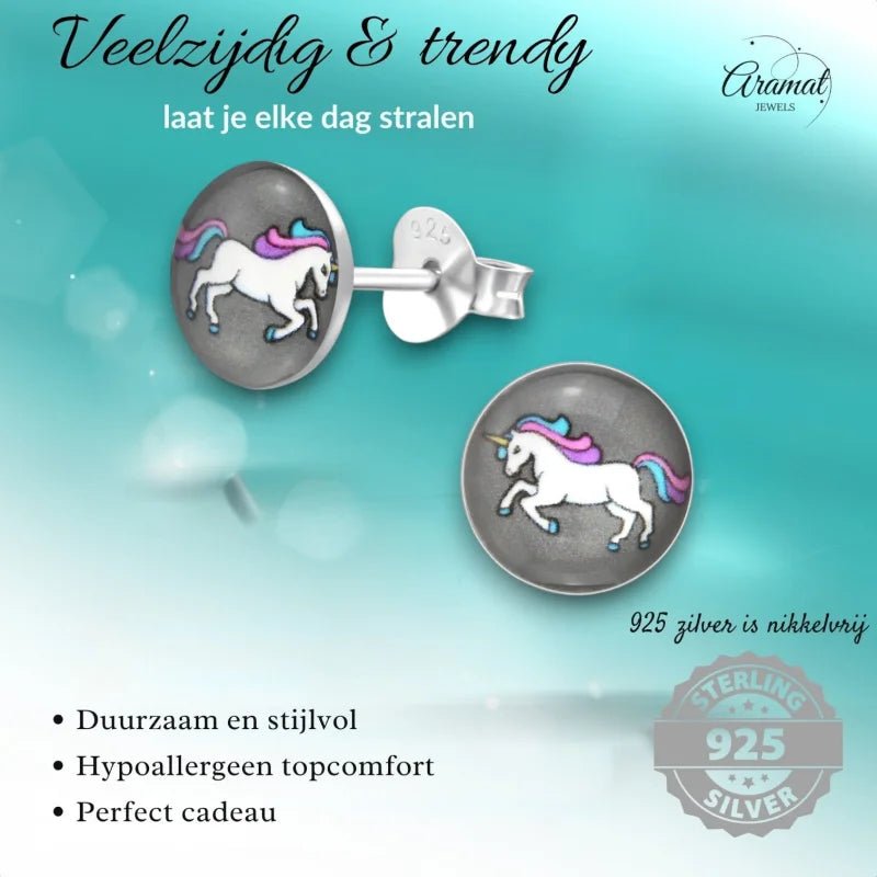 Unicorn Zilveren Oorbellen - Acryl Meisjes Cadeau - Unisex
