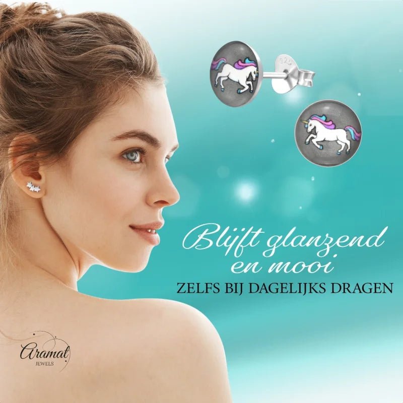 Unicorn Zilveren Oorbellen - Acryl Meisjes Cadeau - Unisex