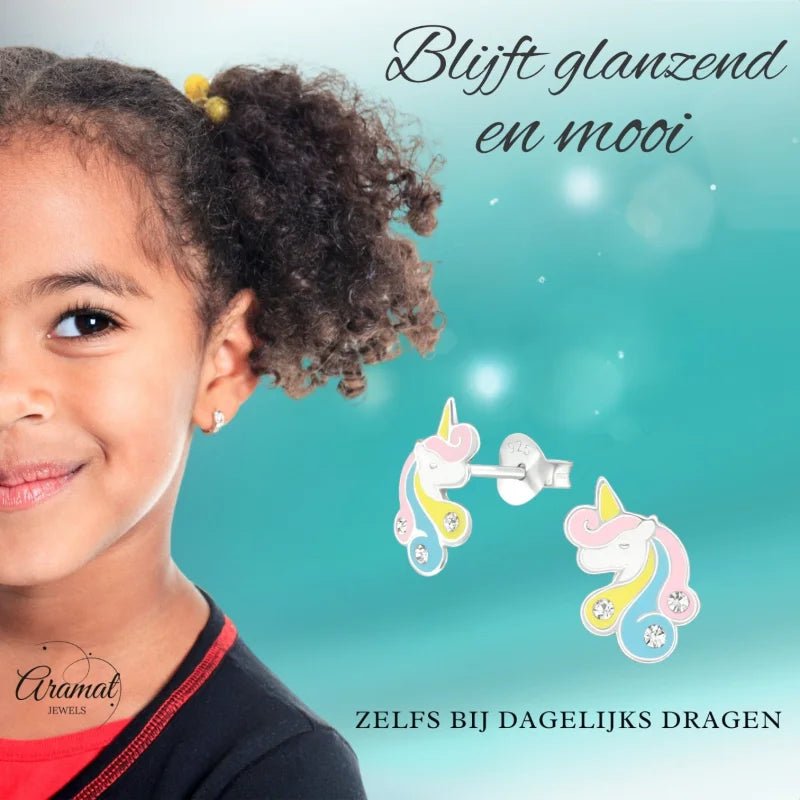 Unieke Zilveren Unicorn Oorbellen - Pastel & Kristal -