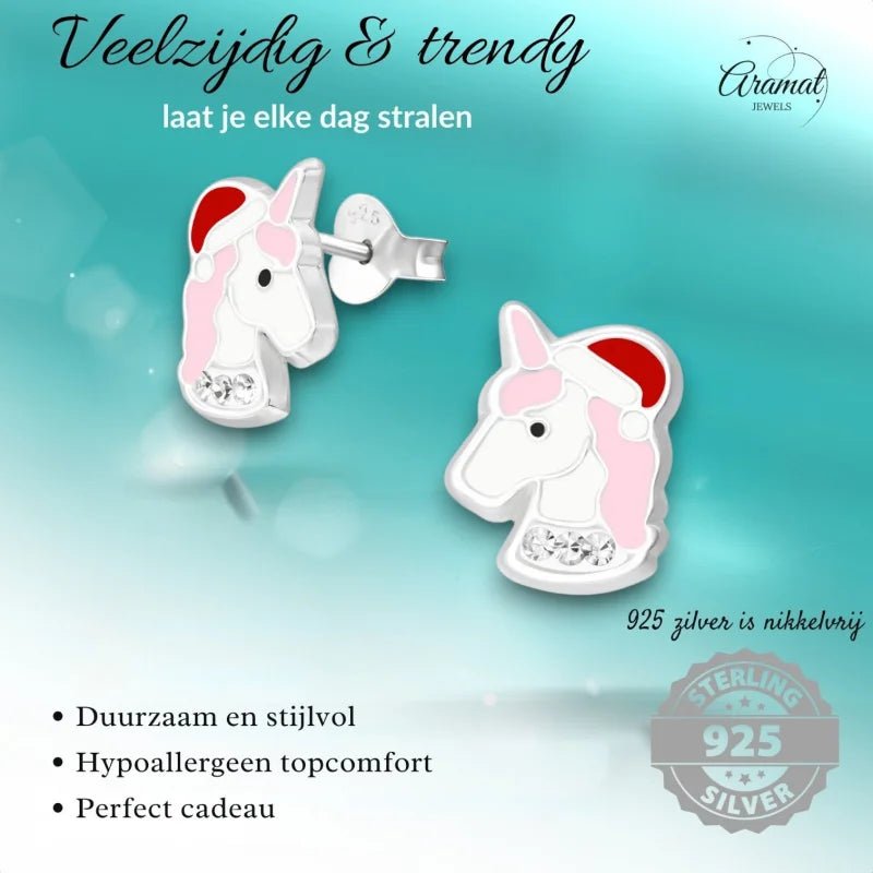 Unieke Zilveren Unicorn Oorbellen - Kerst Geschenk -