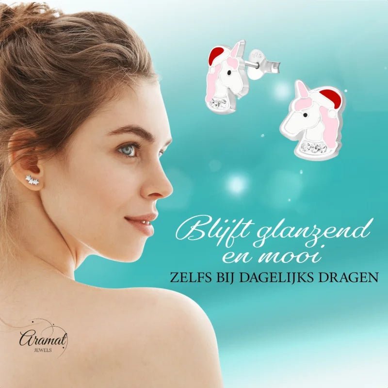 Unieke Zilveren Unicorn Oorbellen - Kerst Geschenk -
