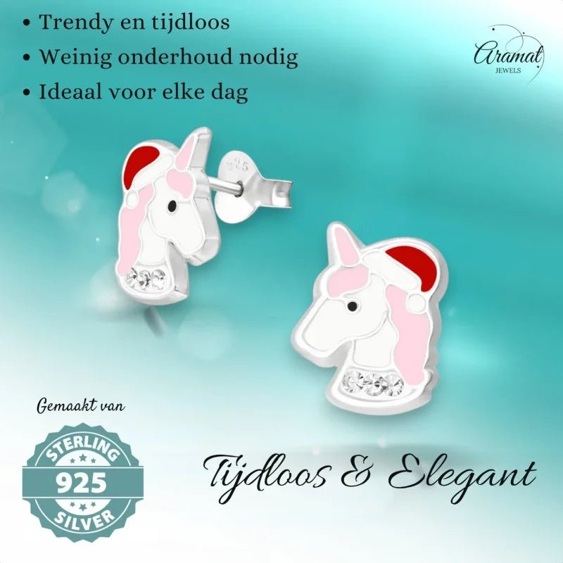 Unieke Zilveren Unicorn Oorbellen - Kerst Geschenk -
