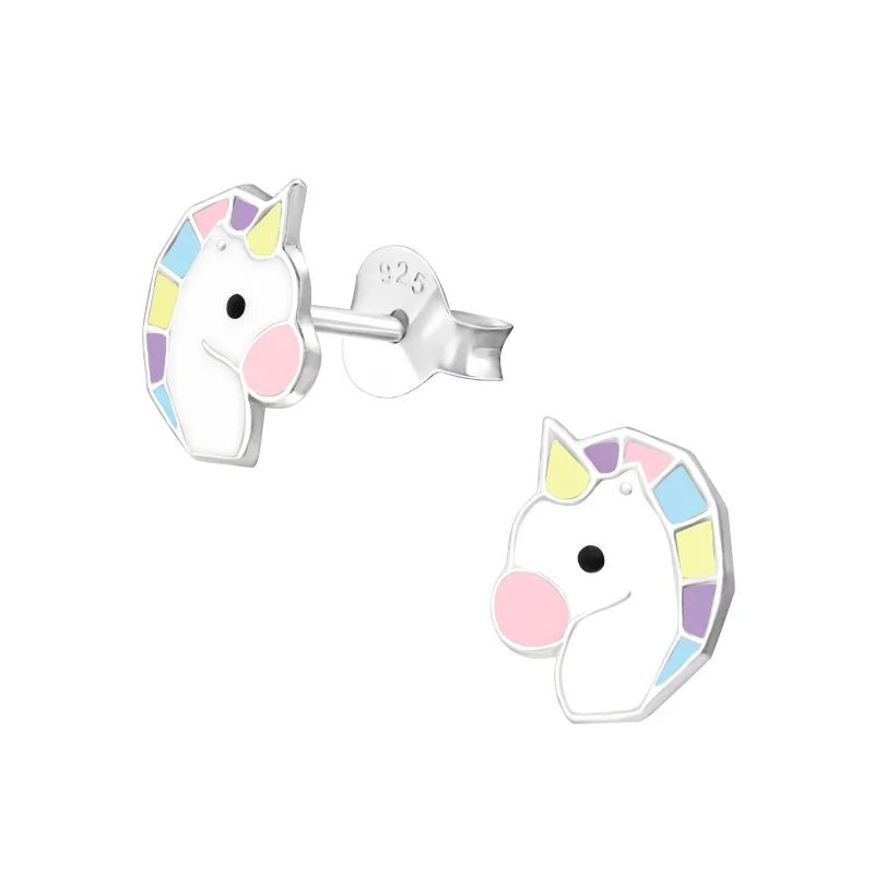 Echt Zilveren Unicorn Oorbellen - Wit & Pastelkleuren -