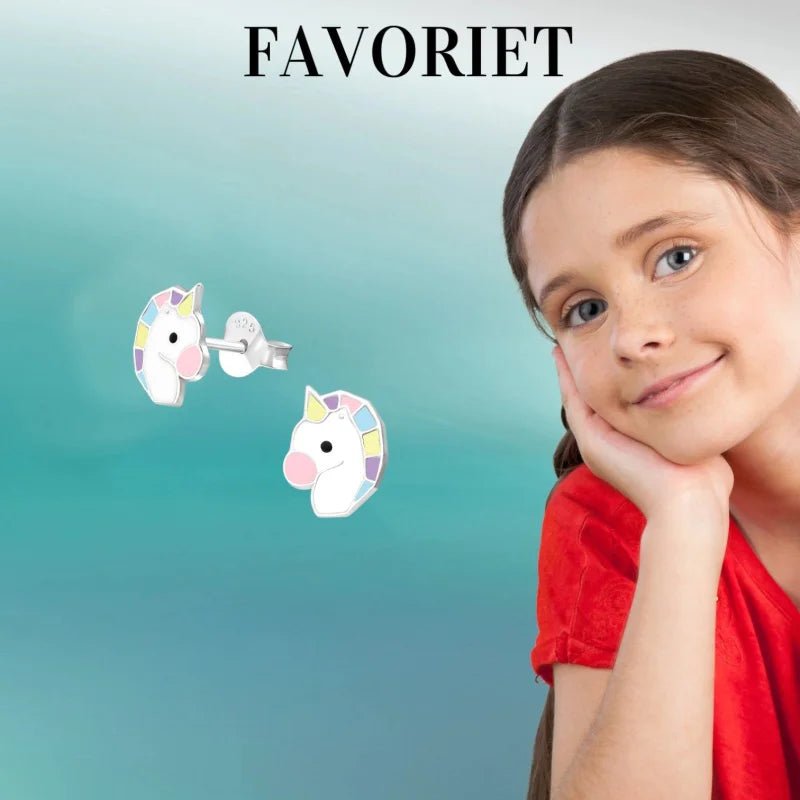 Echt Zilveren Unicorn Oorbellen - Wit & Pastelkleuren -