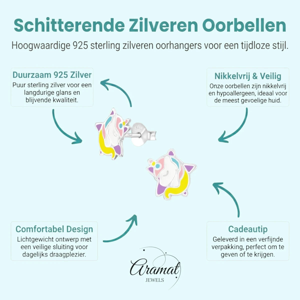 Zilveren Unicorn Oorbellen - Ster & Eenhoorn -