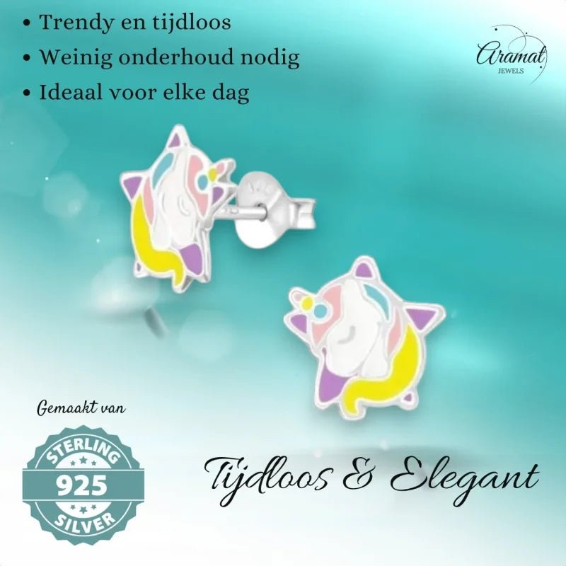 Zilveren Unicorn Oorbellen - Ster & Eenhoorn -