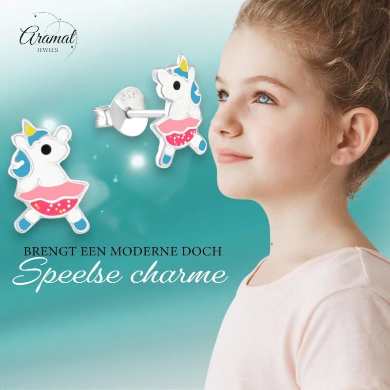 Zilveren Unicorn Oorbellen - Dansende Eenhoorn Cadeautje -