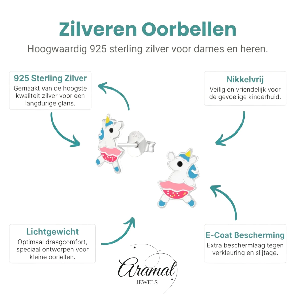 Zilveren Unicorn Oorbellen - Dansende Eenhoorn Cadeautje -