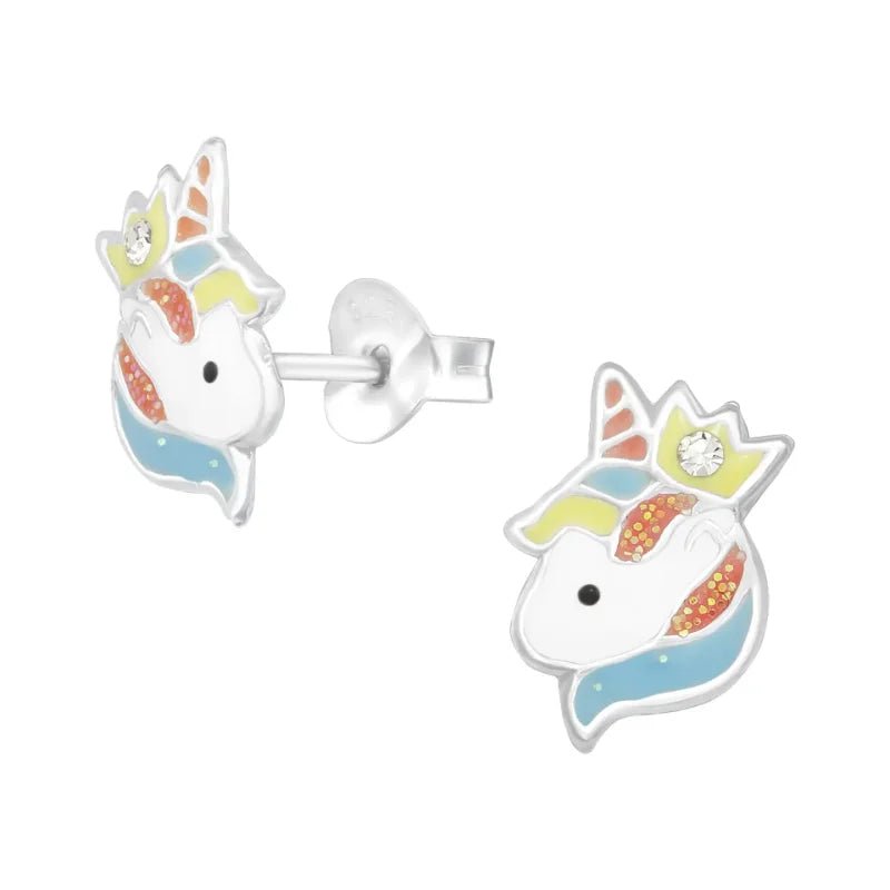 Unieke Zilveren Unicorn Oorbellen - Kristal & Emaille -