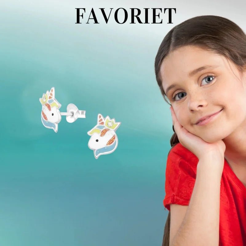 Unieke Zilveren Unicorn Oorbellen - Kristal & Emaille -
