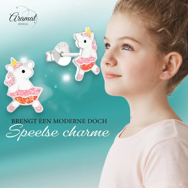 Unieke Zilveren Unicorn Oorbellen - Dansende Eenhoorn -
