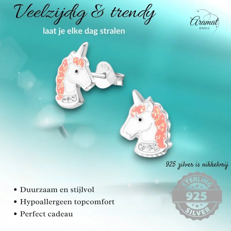 Unieke Zilveren Unicorn Oorbellen - Cadeau voor Kind - Unisex