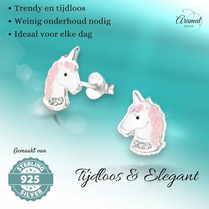 Unieke Zilveren Unicorn Oorbellen - Cadeau voor Kind - Unisex