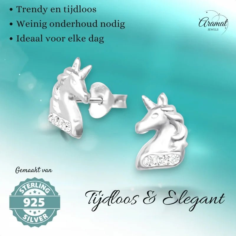 Unieke Zilveren Unicorn Oorbellen - Tijdloos & Stralend -