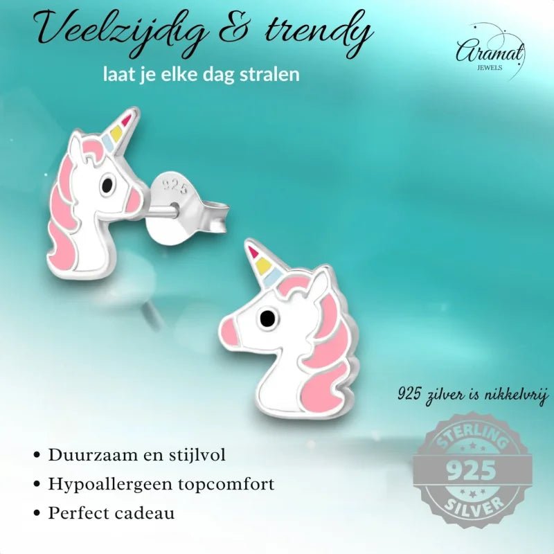 Unieke Zilveren Unicorn Oorbellen - Eenhoorn Thema -