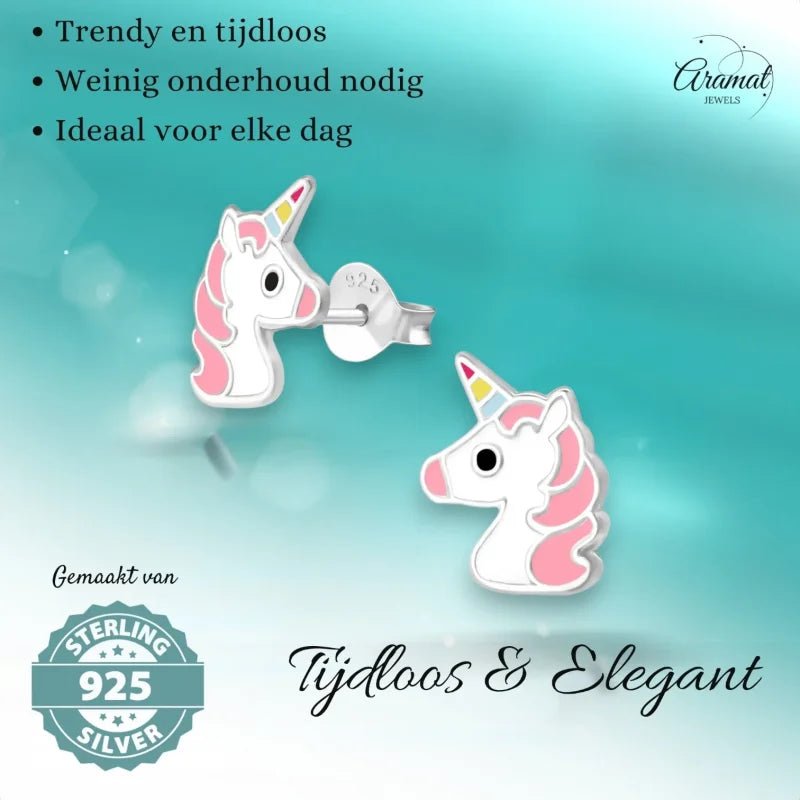 Unieke Zilveren Unicorn Oorbellen - Eenhoorn Thema -