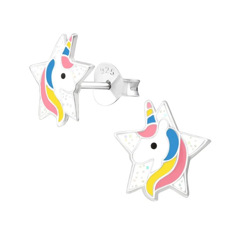 Unieke Zilveren Unicorn Oorbellen - Ster & Glitter -