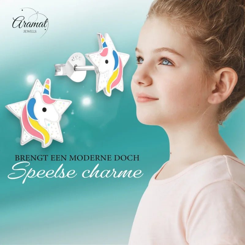 Unieke Zilveren Unicorn Oorbellen - Ster & Glitter -