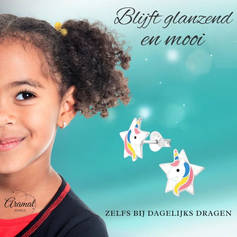 Unieke Zilveren Unicorn Oorbellen - Ster & Glitter -