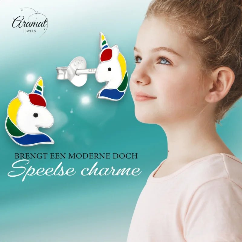 Unieke Zilveren Unicorn Oorbellen - Regenboog Cadeautje -