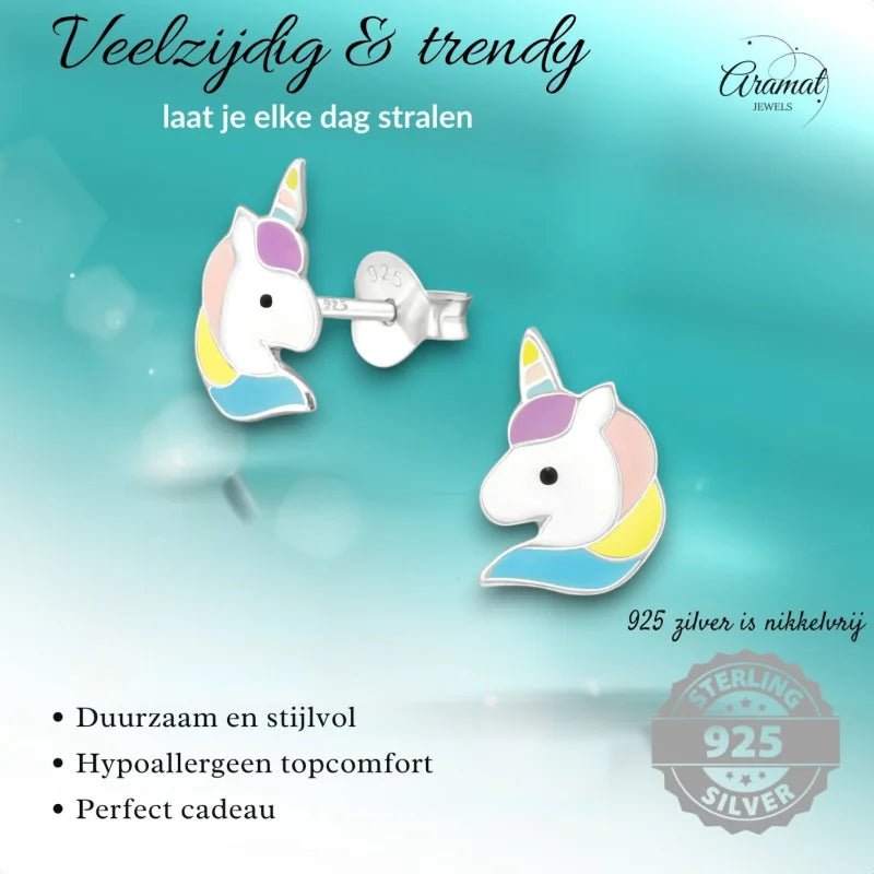 Unieke Zilveren Unicorn Oorbellen - Cadeautje Meisje -