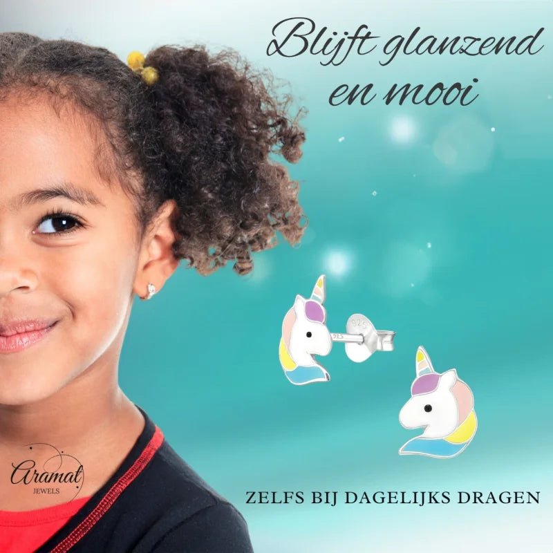 Unieke Zilveren Unicorn Oorbellen - Cadeautje Meisje -