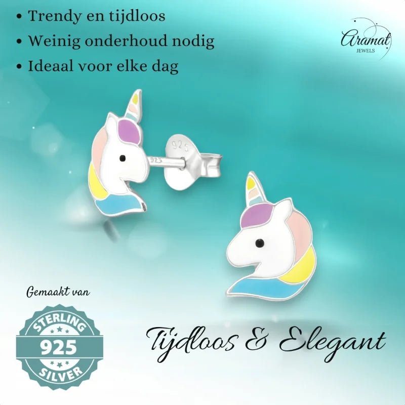 Unieke Zilveren Unicorn Oorbellen - Cadeautje Meisje -