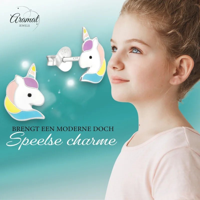 Unieke Zilveren Unicorn Oorbellen - Cadeautje Meisje -