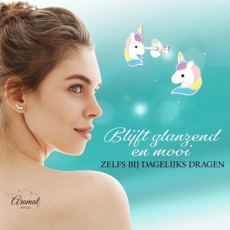 Unieke Zilveren Unicorn Oorbellen - Cadeautje Meisje -