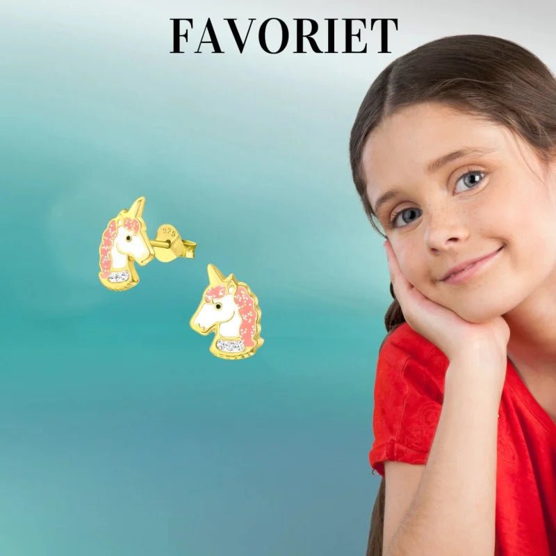 Unieke Zilveren Unicorn Oorbellen - Goudkleurig & Kristal -
