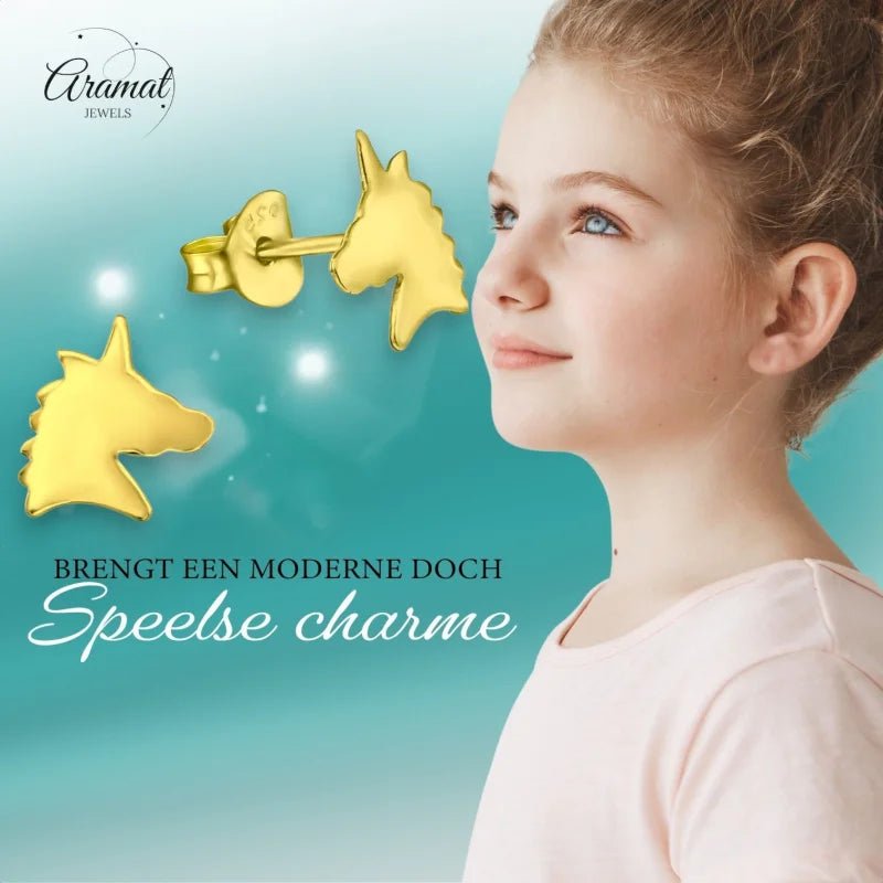Unieke Zilveren Unicorn Oorbellen - Trendy Goldplated -