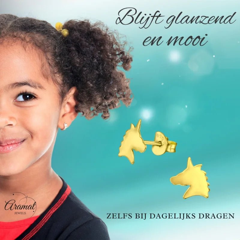 Unieke Zilveren Unicorn Oorbellen - Trendy Goldplated -