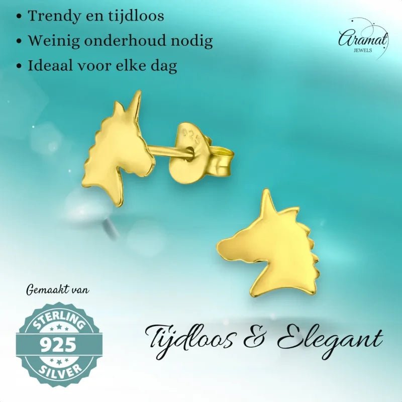 Unieke Zilveren Unicorn Oorbellen - Trendy Goldplated -