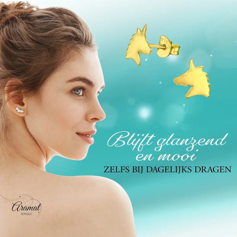 Unieke Zilveren Unicorn Oorbellen - Trendy Goldplated -