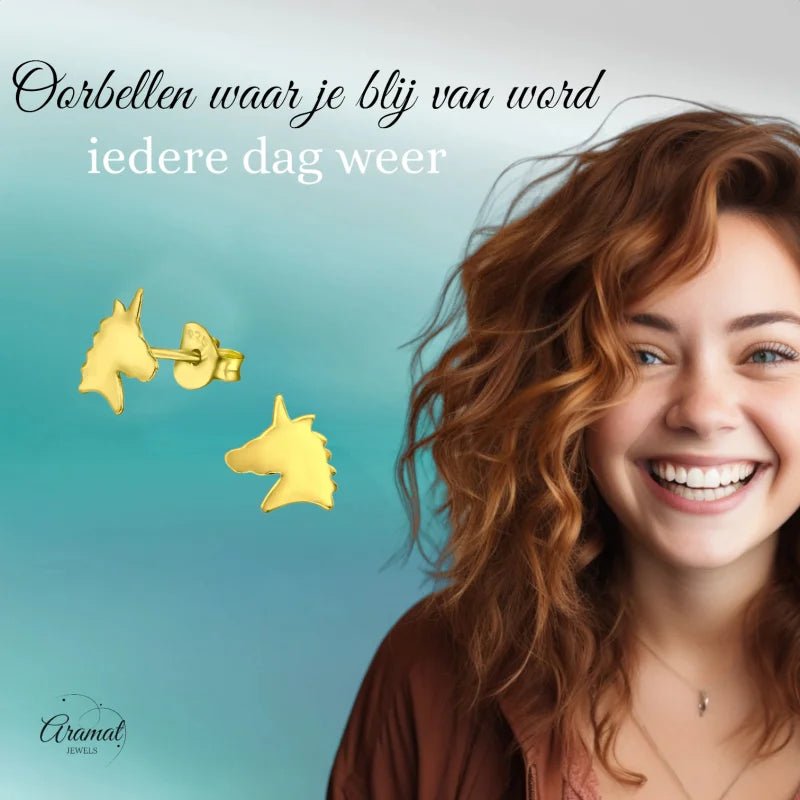 Unieke Zilveren Unicorn Oorbellen - Trendy Goldplated -