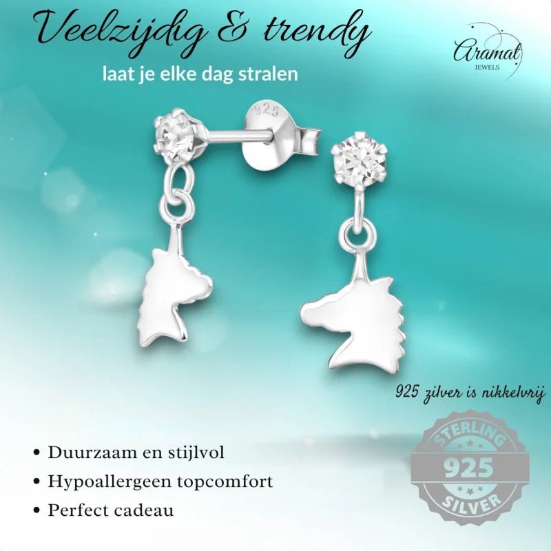 Unieke Zilveren Unicorn Oorknopjes - Cadeau -
