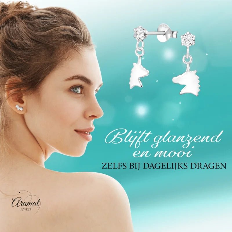 Unieke Zilveren Unicorn Oorknopjes - Cadeau -
