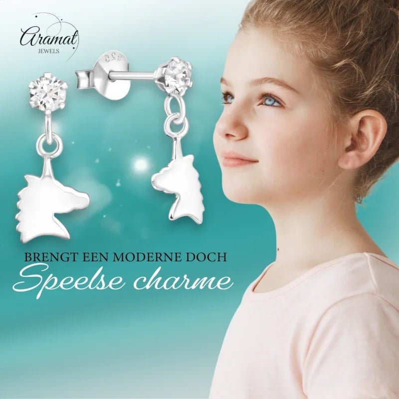 Unieke Zilveren Unicorn Oorknopjes - Cadeau -