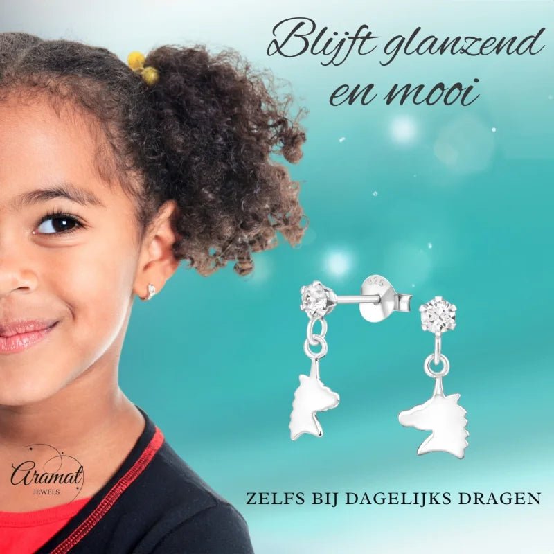 Unieke Zilveren Unicorn Oorknopjes - Cadeau -