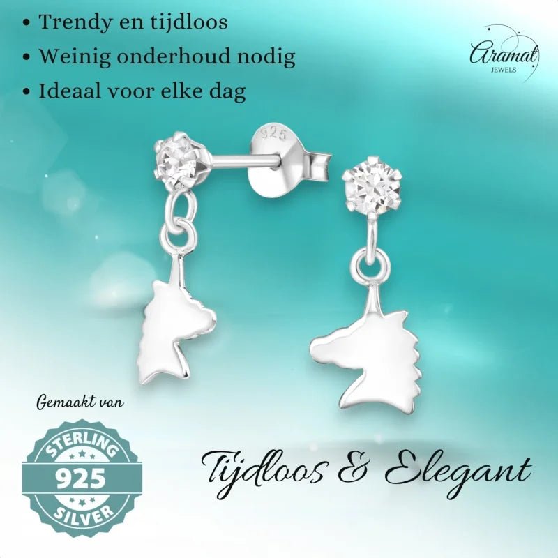 Unieke Zilveren Unicorn Oorknopjes - Cadeau -