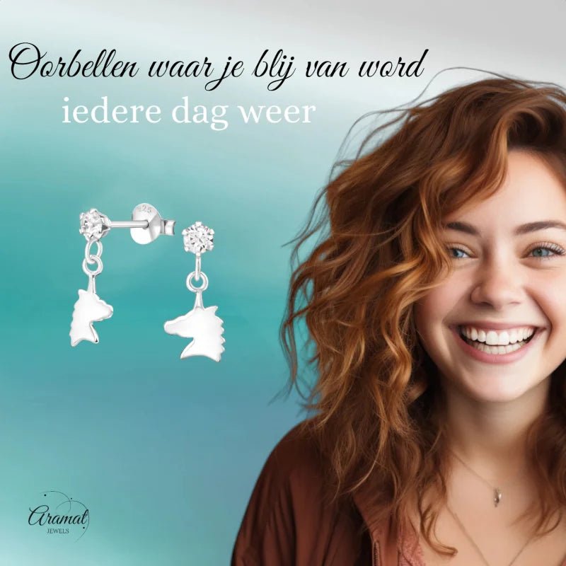 Unieke Zilveren Unicorn Oorknopjes - Cadeau -